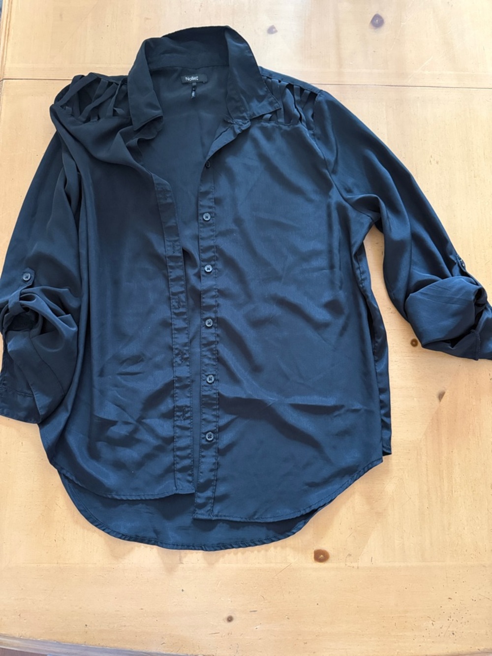 Nollie Black Button-Up Top with Shoulder Cutouts